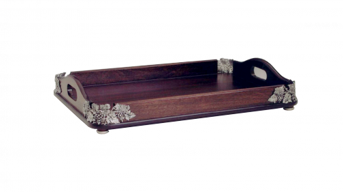 20. Поднос деревянный Виноград олово 77814 45х32 см